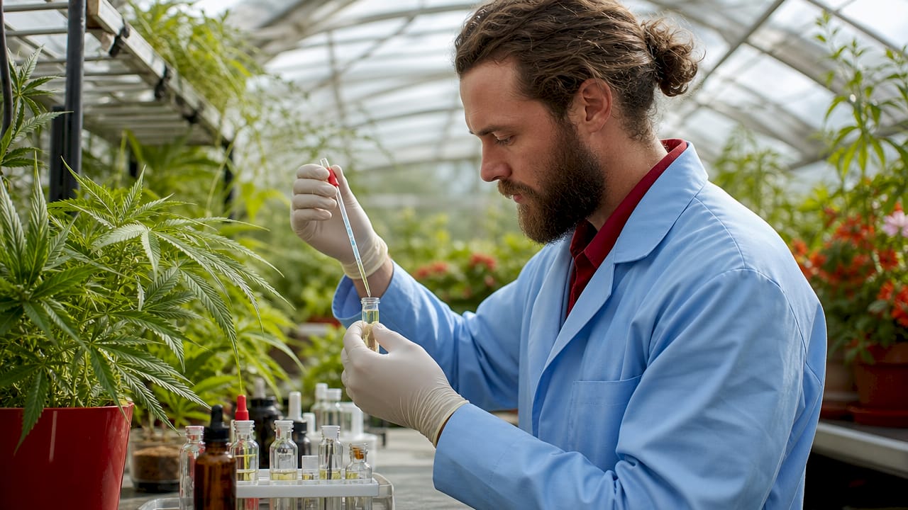 Scientist testing cannabidiol extract in lab