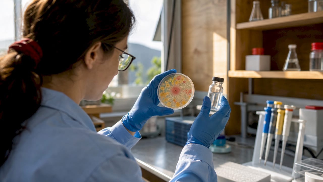 Scientist studying xylitol bacterial effect in lab