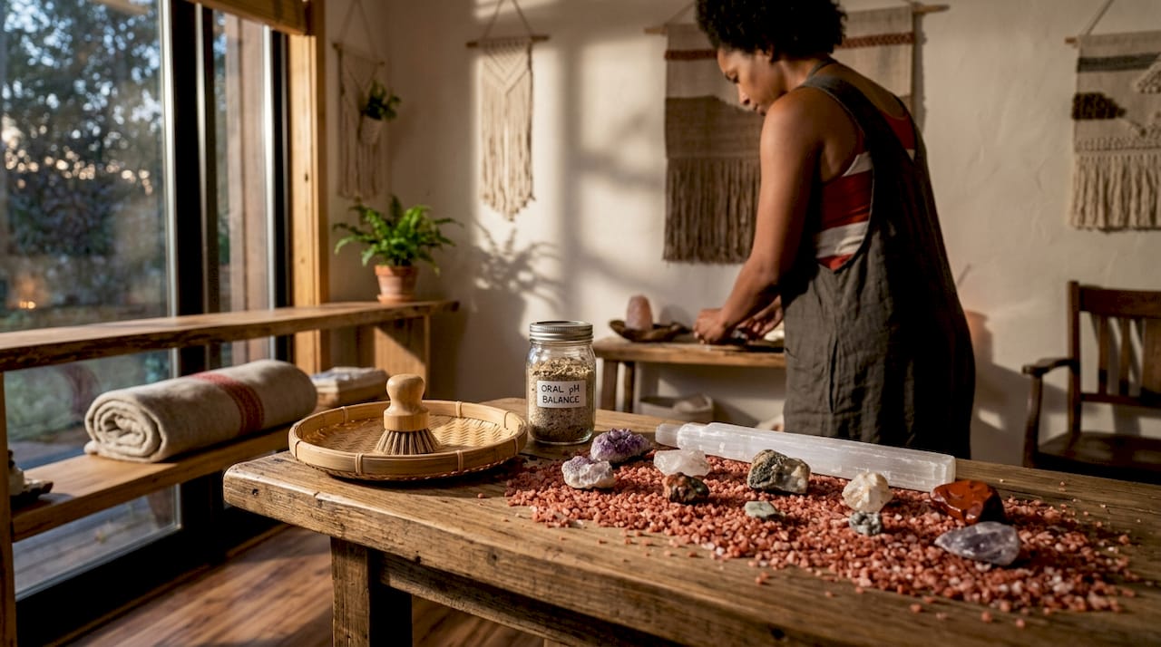 Red sea salt and minerals for gum health on table
