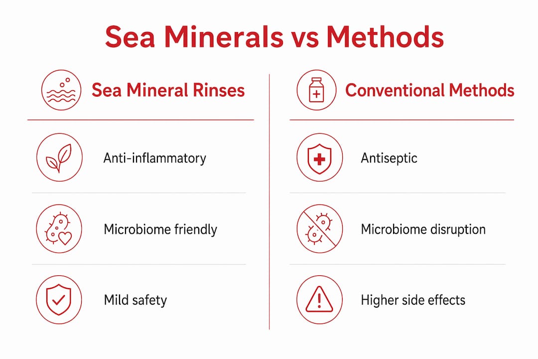 Infographic comparing sea mineral rinses and other gum care methods