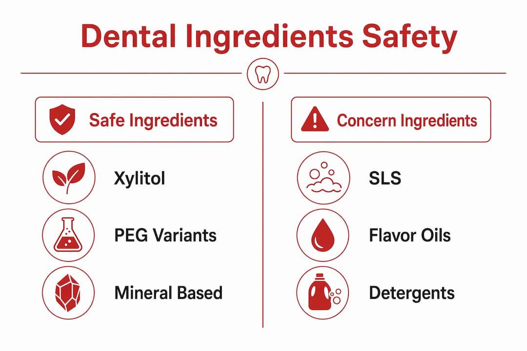 Infographic comparing safe and concerning dental ingredients