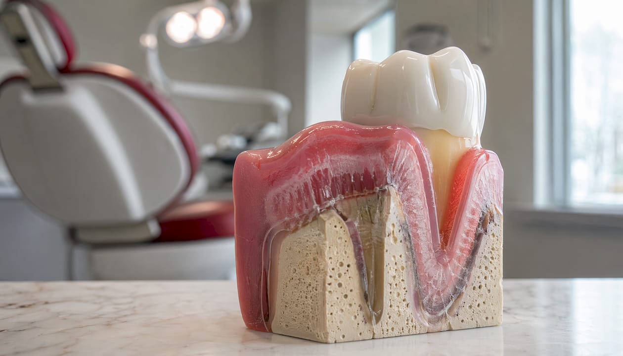 Detailed dental model showing gingival barrier