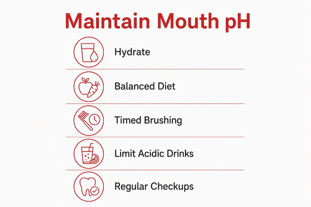 Infographic showing steps to maintain balanced mouth pH