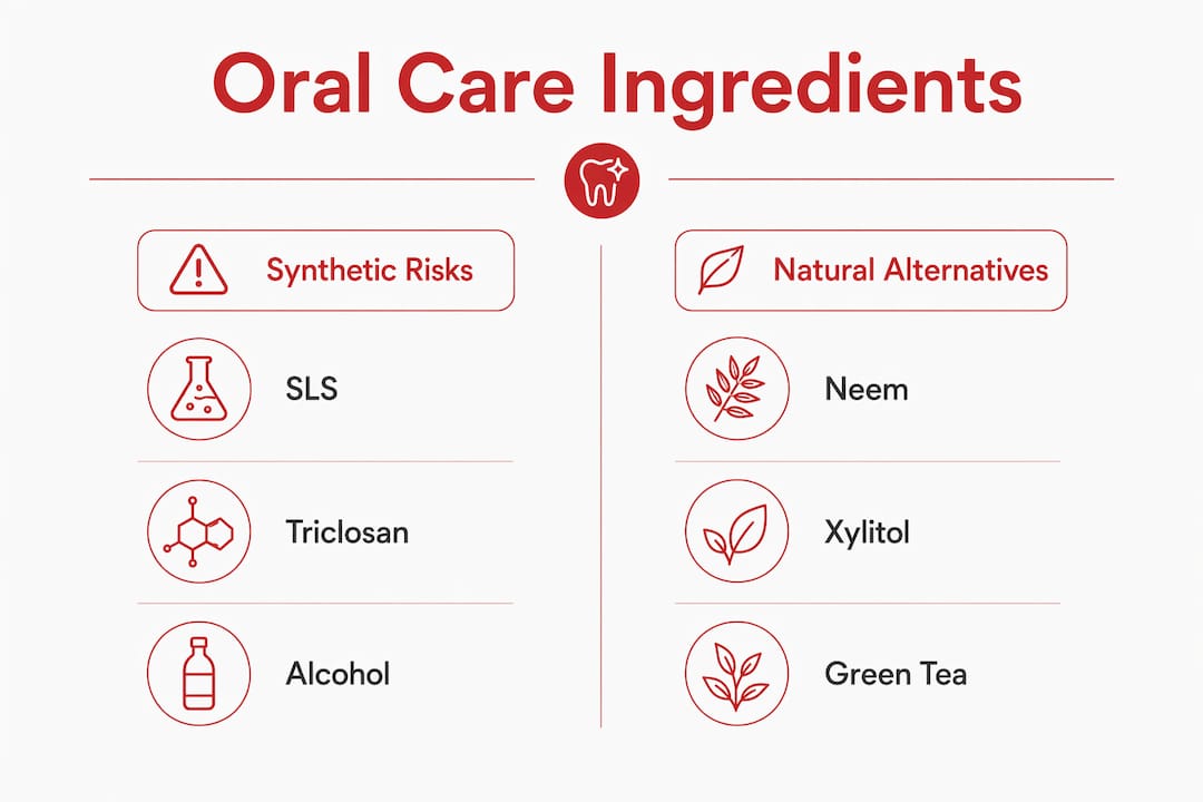 Infographic comparing synthetic oral-care risks with natural alternatives