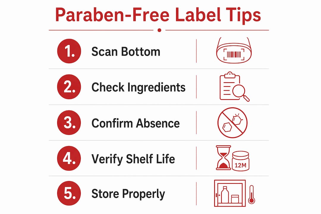Infographic with steps to read paraben-free oral product labels