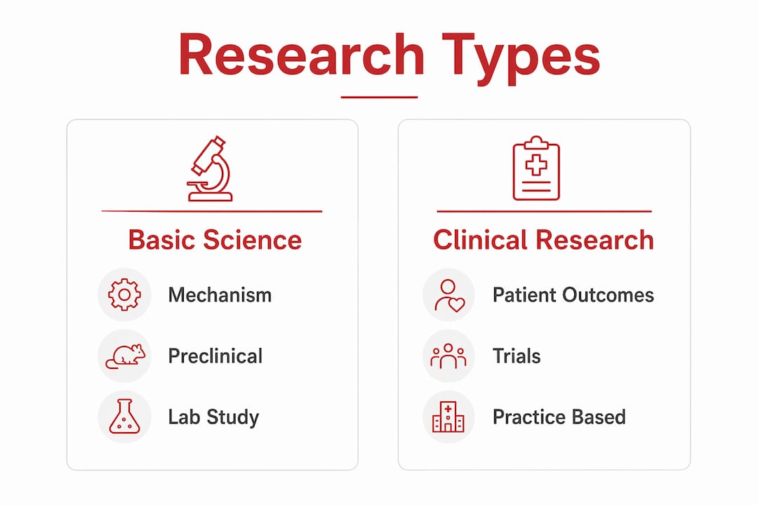 Infographic showing two categories of oral product research types
