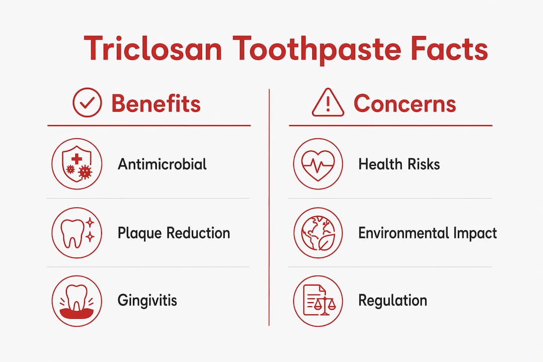 Infographic comparing benefits and concerns of triclosan in toothpaste