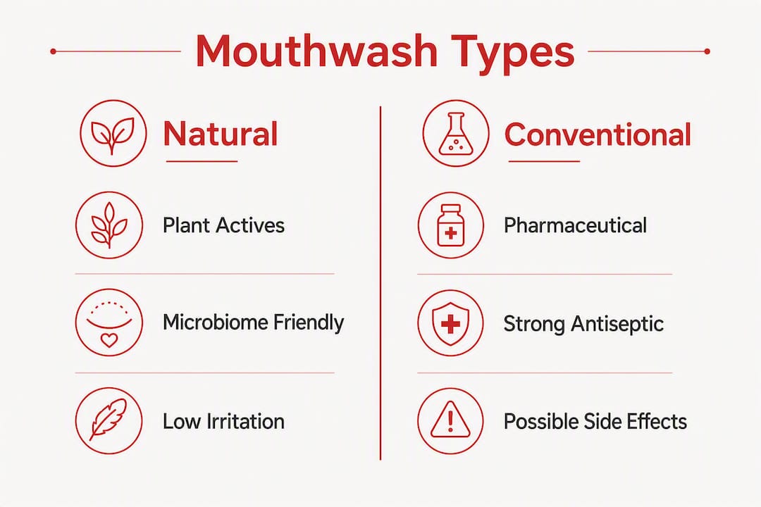 Infographic comparing natural and conventional mouthwash features