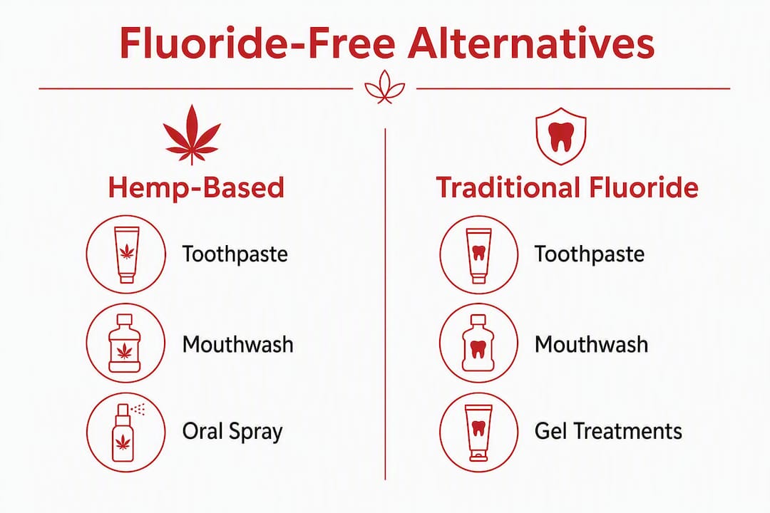 Infographic comparing fluoride-free and traditional oral care products