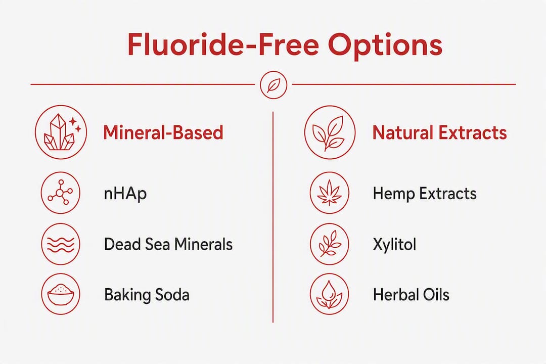 Infographic comparing mineral-based and natural extract fluoride-free oral care