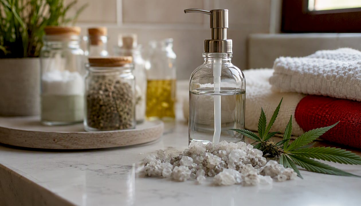 Natural oral care ingredient bottles and minerals