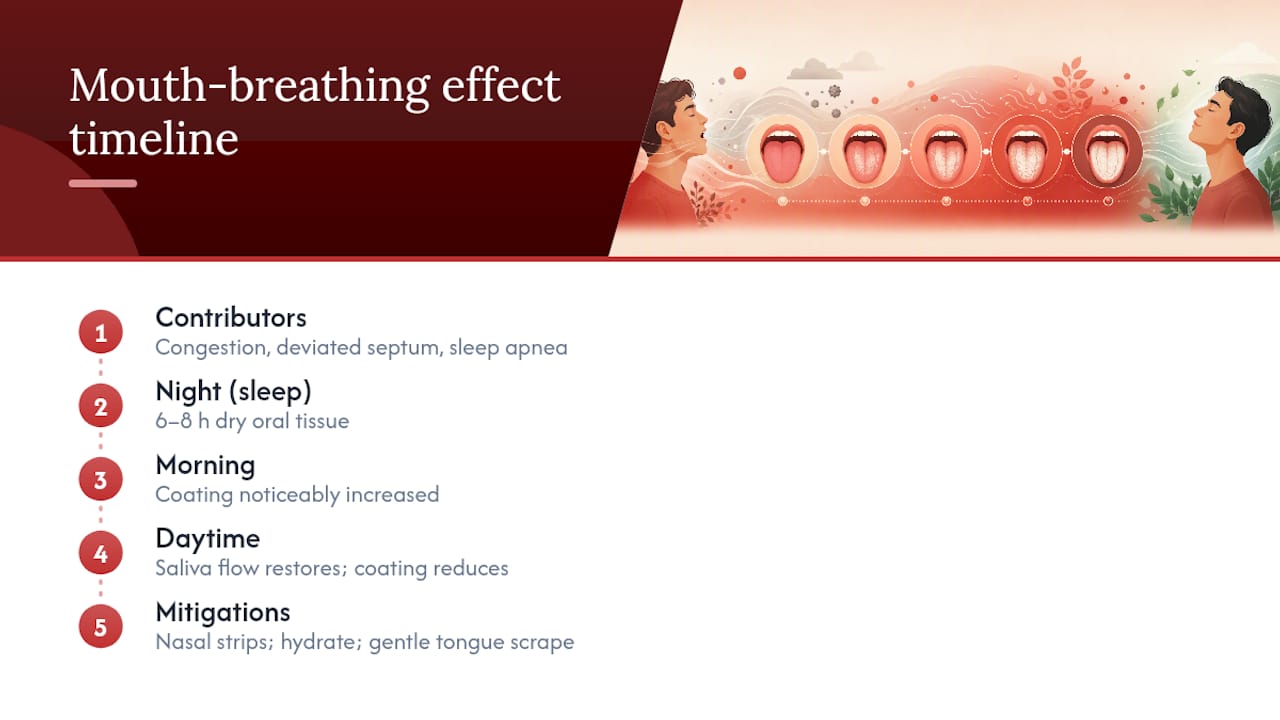 Diagram of mouth breathing effects on tongue coating