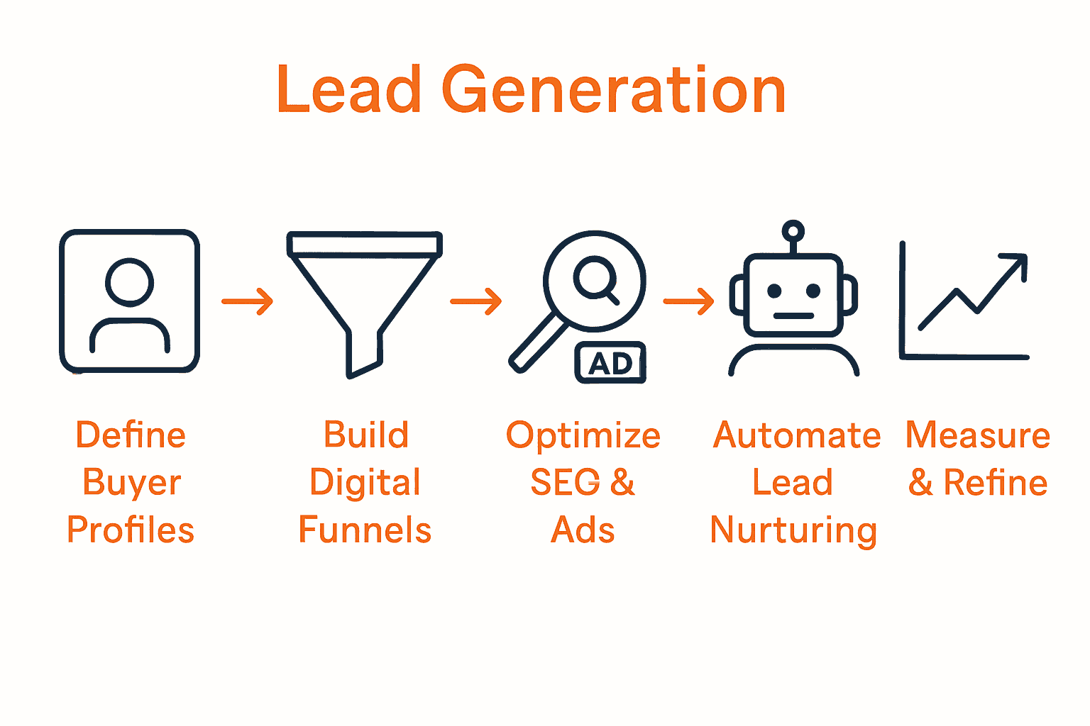 Five-step infographic showing lead generation for modular builders.