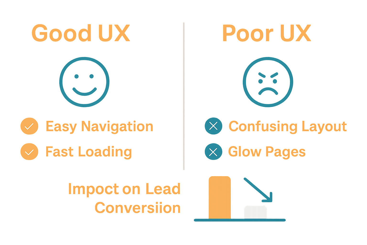 Comparison infographic showing good versus poor UX impacts on builder websites