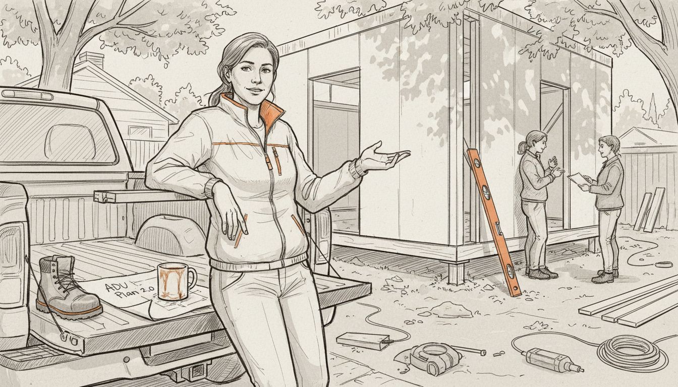 Prefab ADU builder at backyard worksite