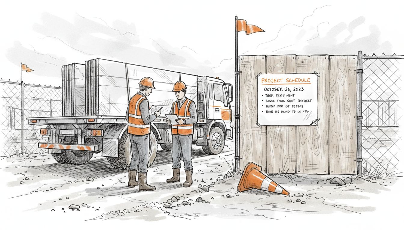 Truck delivers prefab wall panels to site