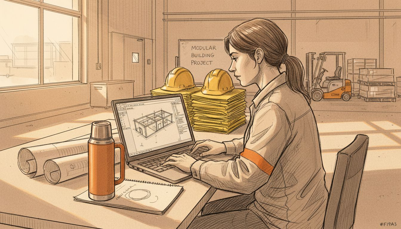Engineer using BIM in modular factory