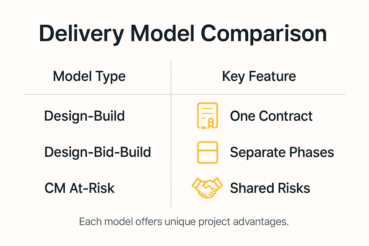Infographic comparing delivery models and features