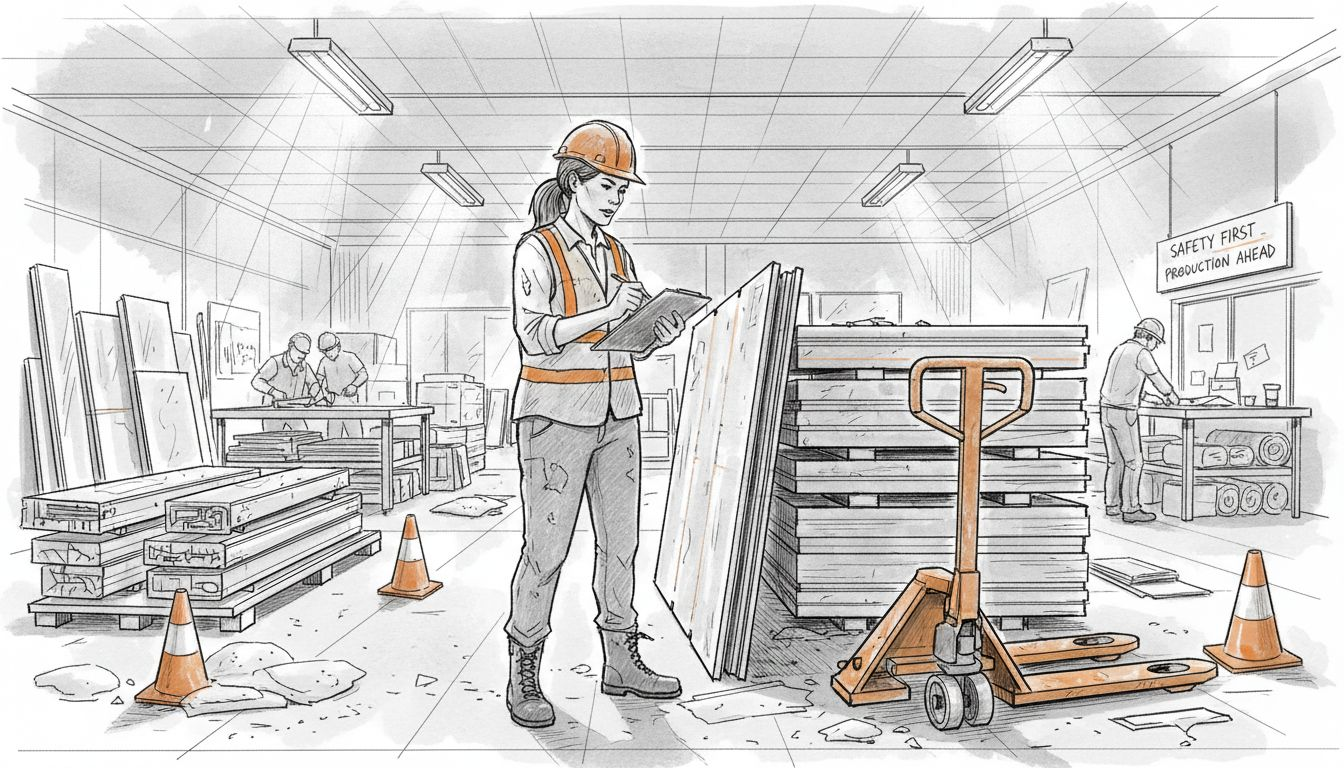 Prefab factory floor workers assembling building panels