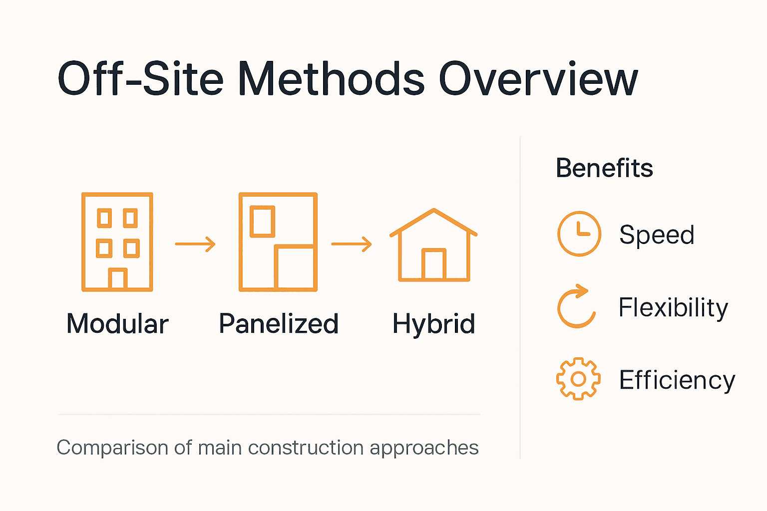 Infographic comparing modular, panelized, hybrid construction