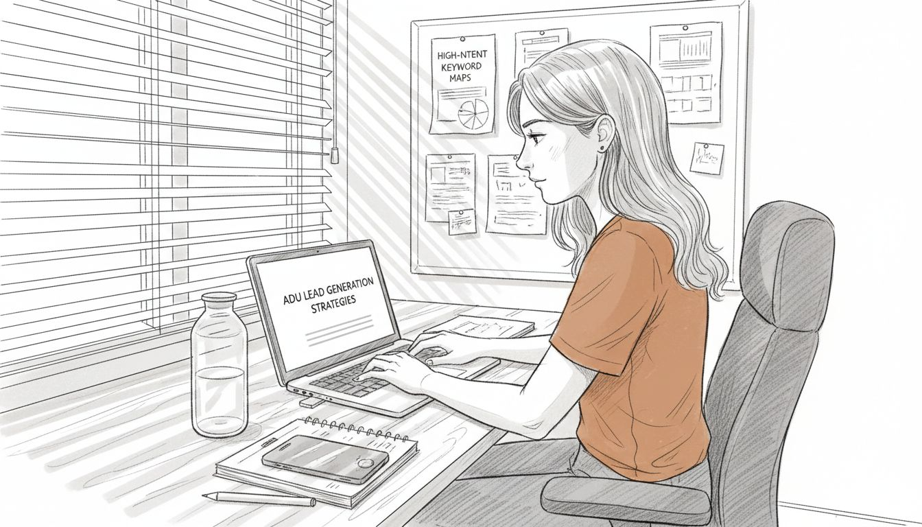 Marketer creating ADU lead generation content