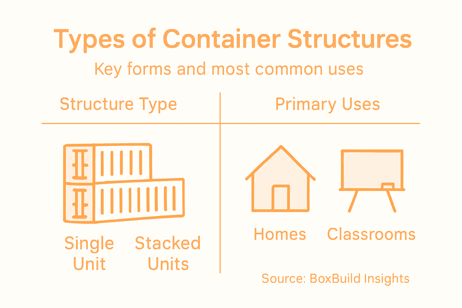Infographic on container structure types and uses
