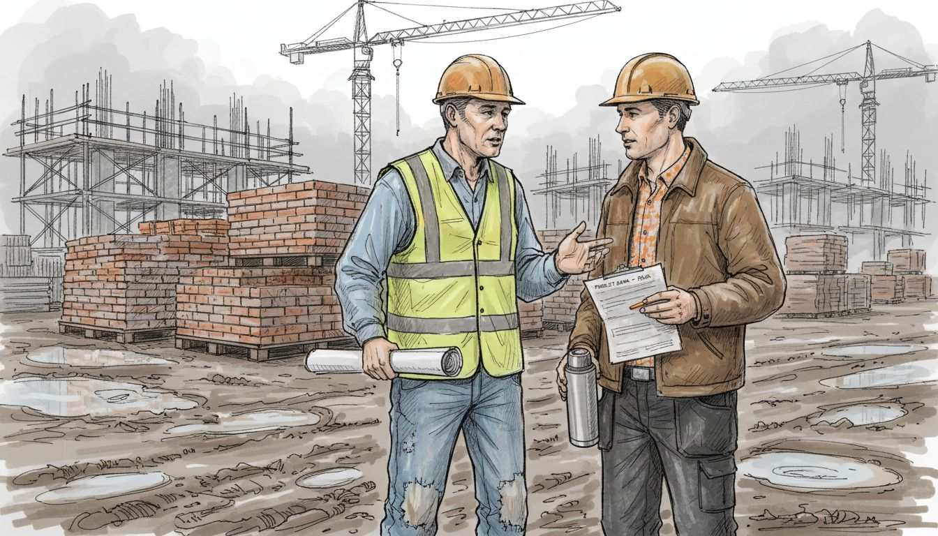Managers discussing on traditional building site