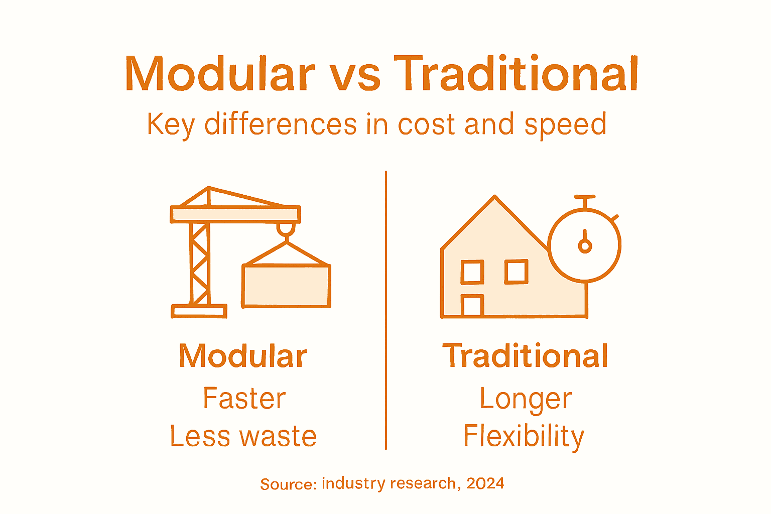 Infographic comparing modular and traditional building methods