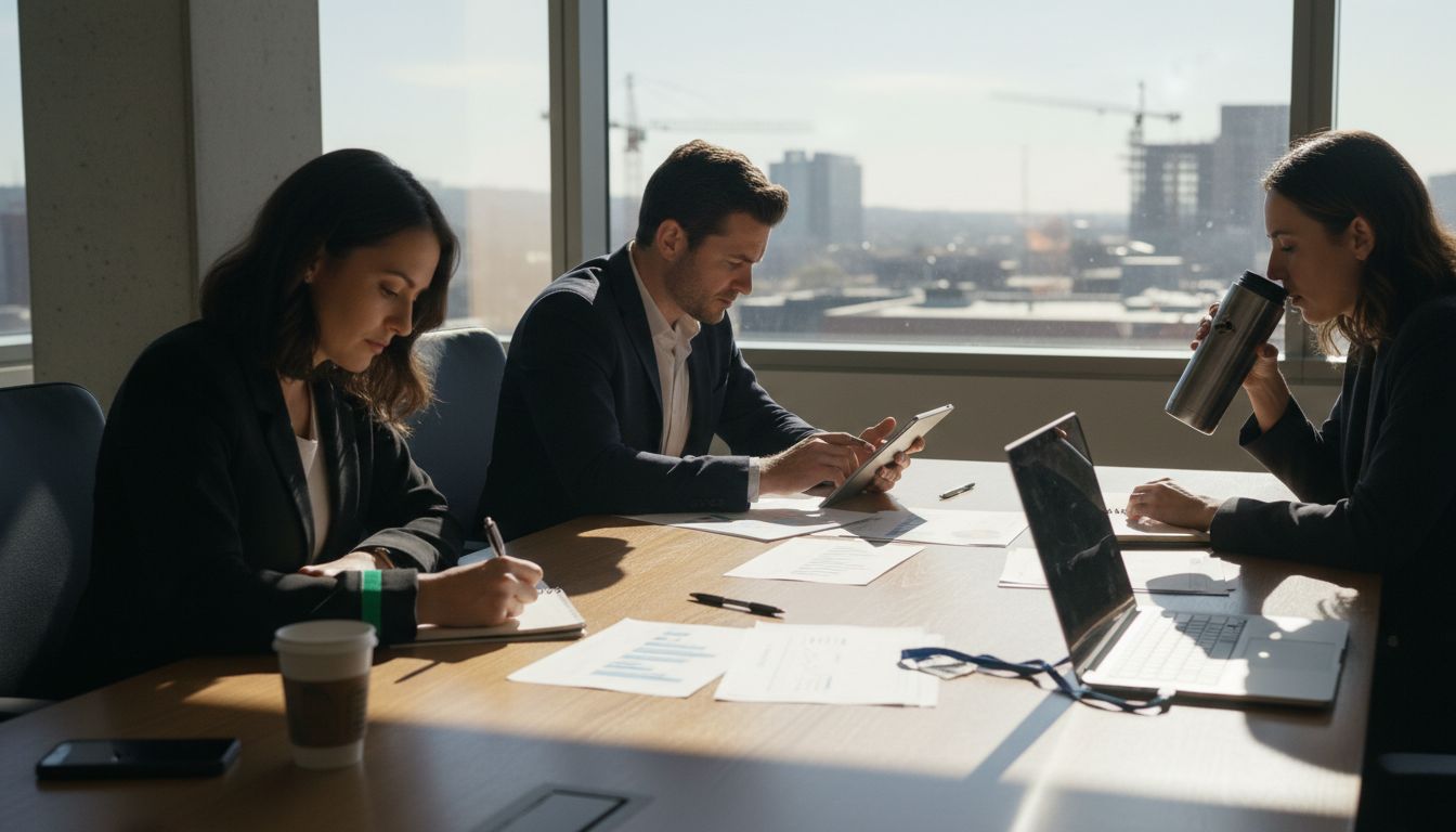 Board reviewing BRF financial documents in meeting room