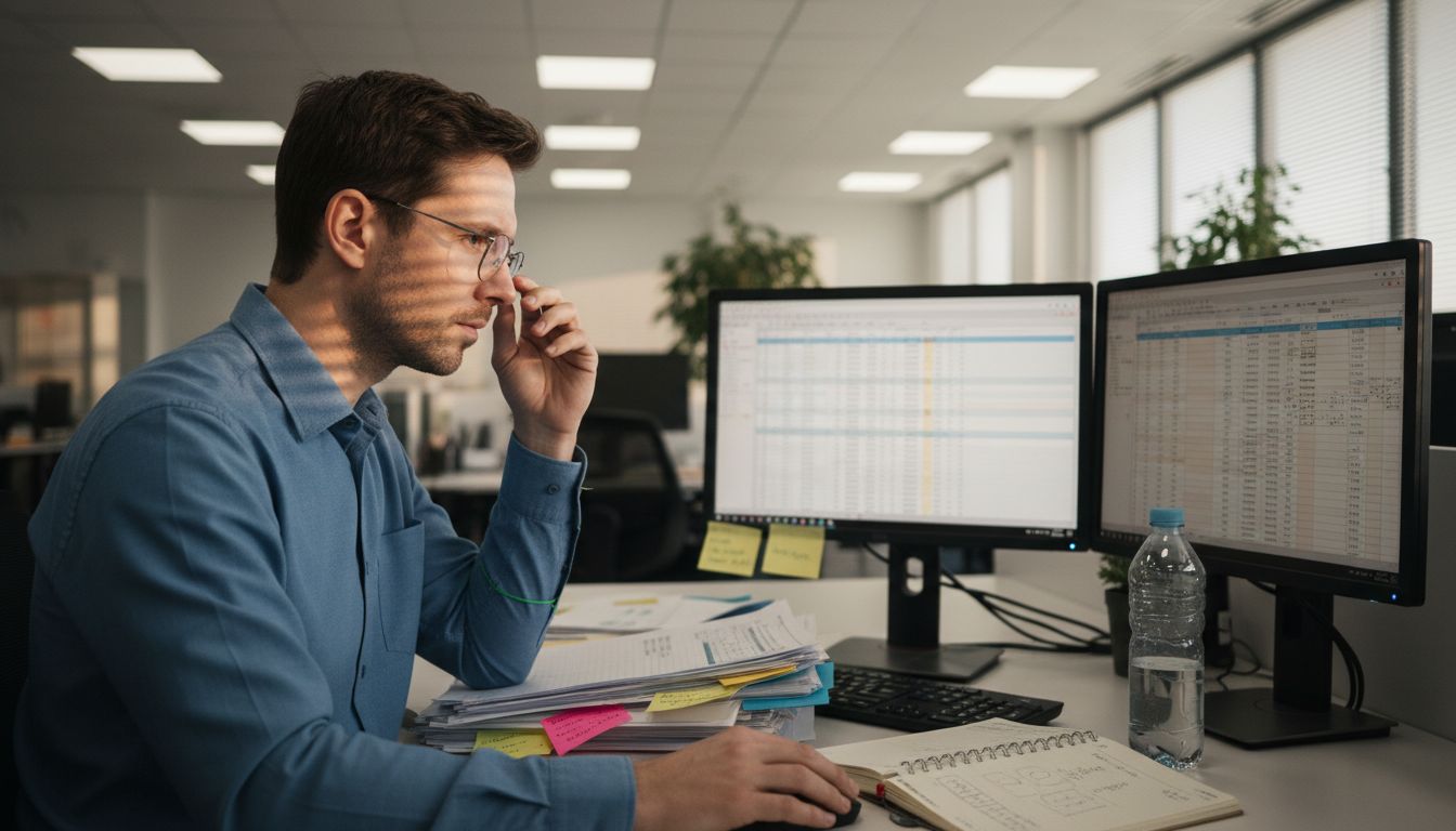 Man analyzing digital financial data at desk