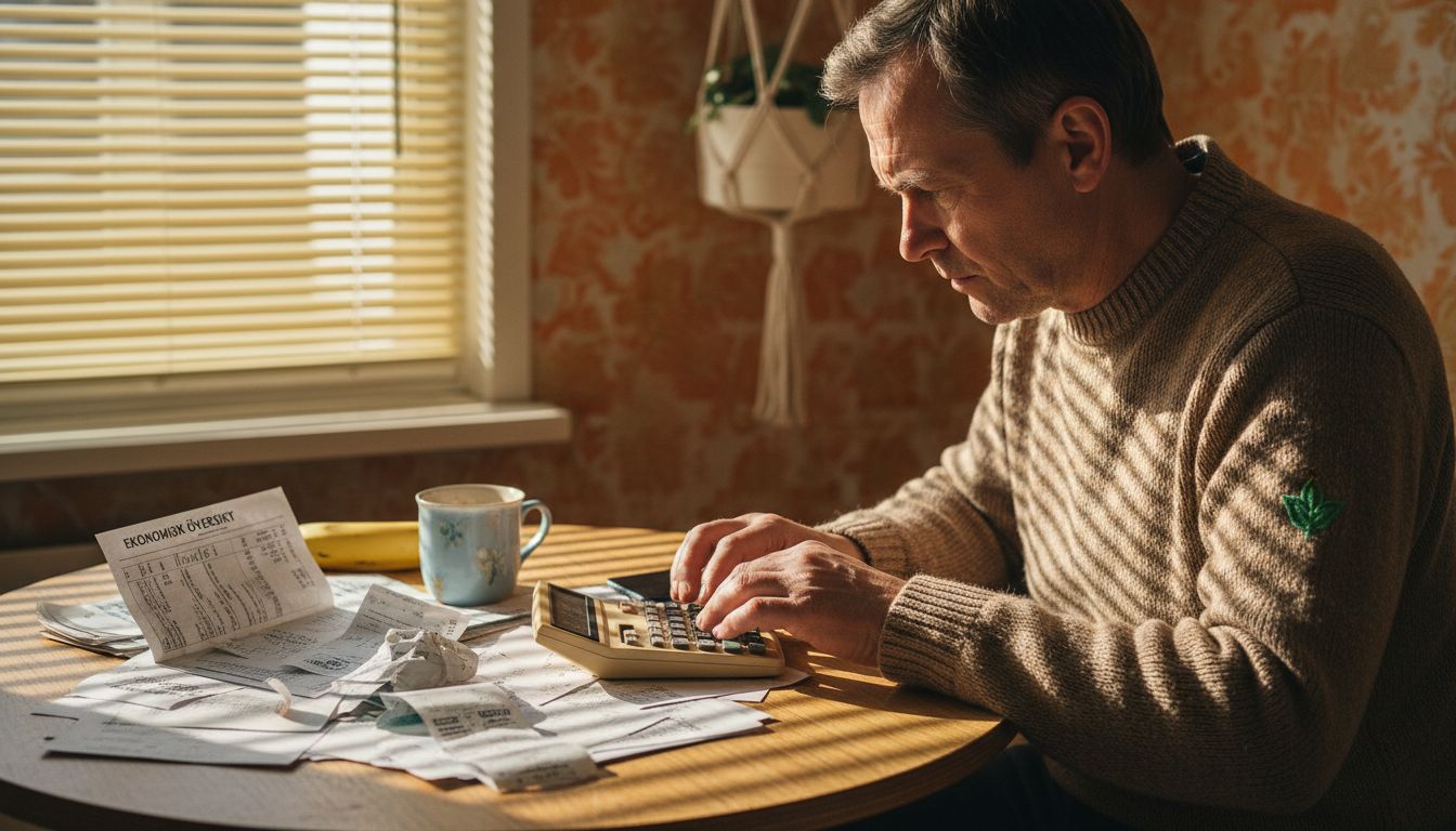 En man går igenom ekonomin för bostadsrättsföreningen