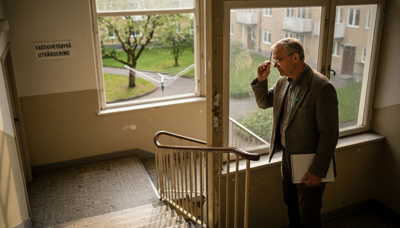 Värderingsman på plats i trapphuset