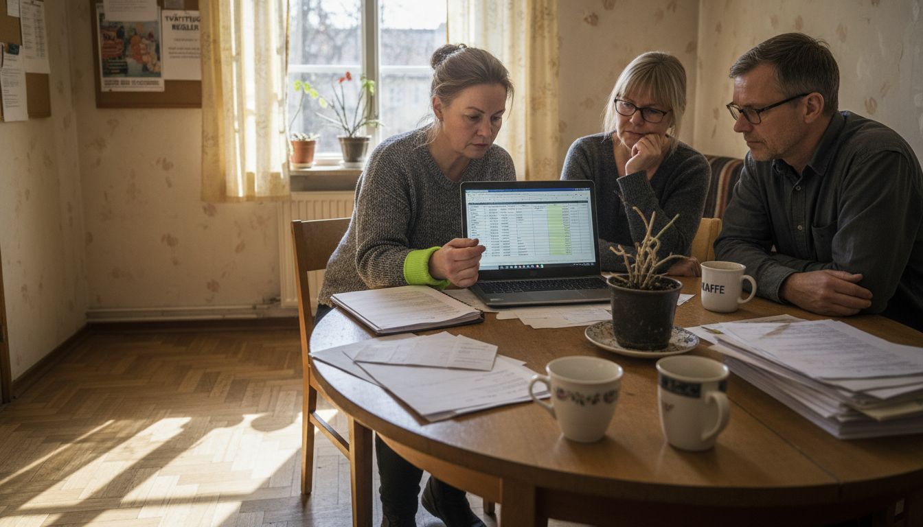 Styrelsen i bostadsrättsföreningen går gemensamt igenom ekonomin.
