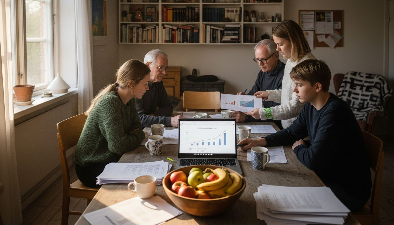 Styrelsen i bostadsrättsföreningen samlas runt bordet för att gå igenom ekonomin.