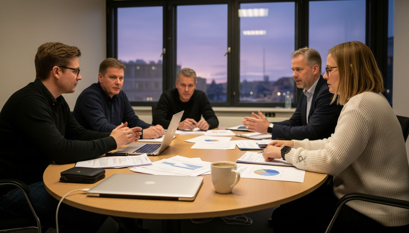 Styrelsen samlas kring bordet för att diskutera och bedöma risker.