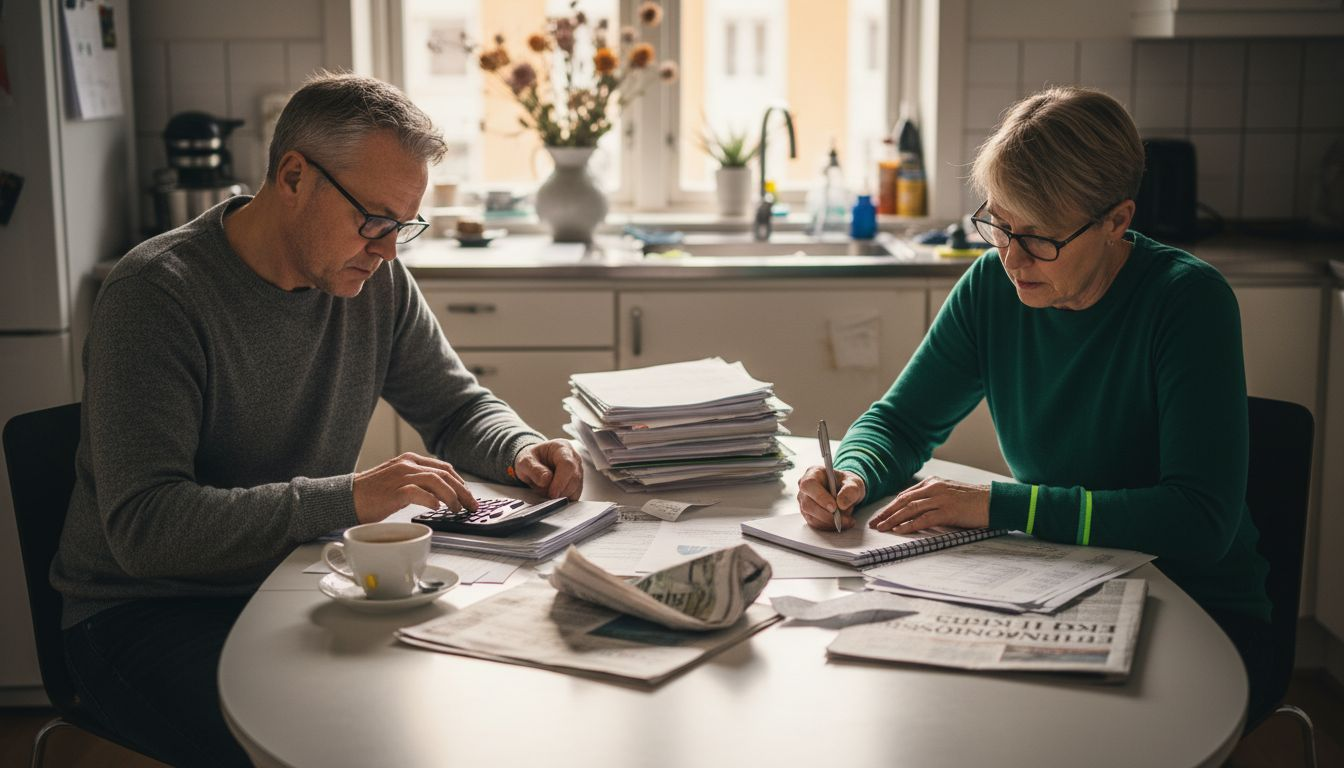 Två personer går igenom ekonomiska rapporter tillsammans för att säkerställa att allt stämmer.