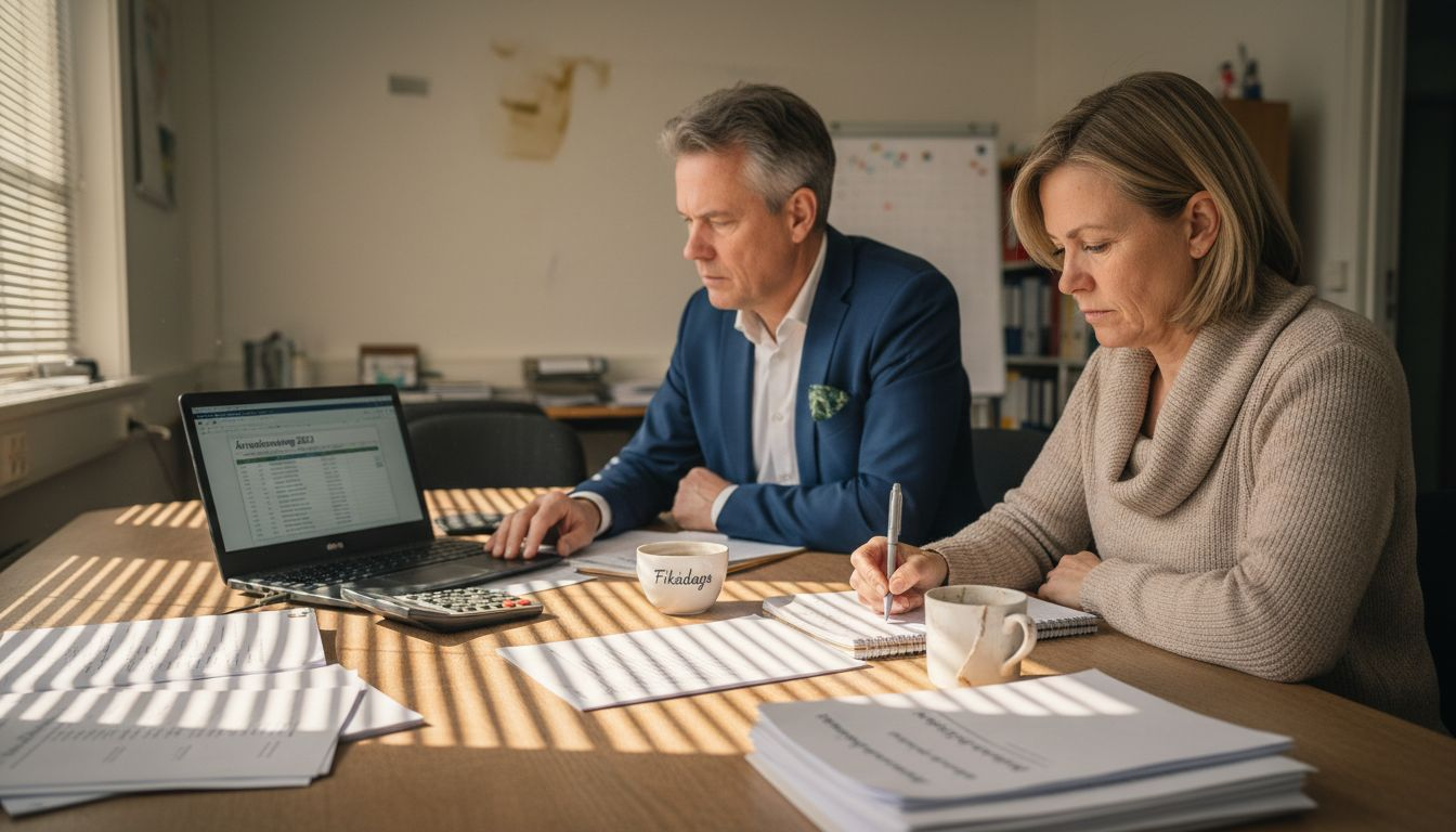 Styrelseledamöter som går igenom bostadsrättsföreningens ekonomi