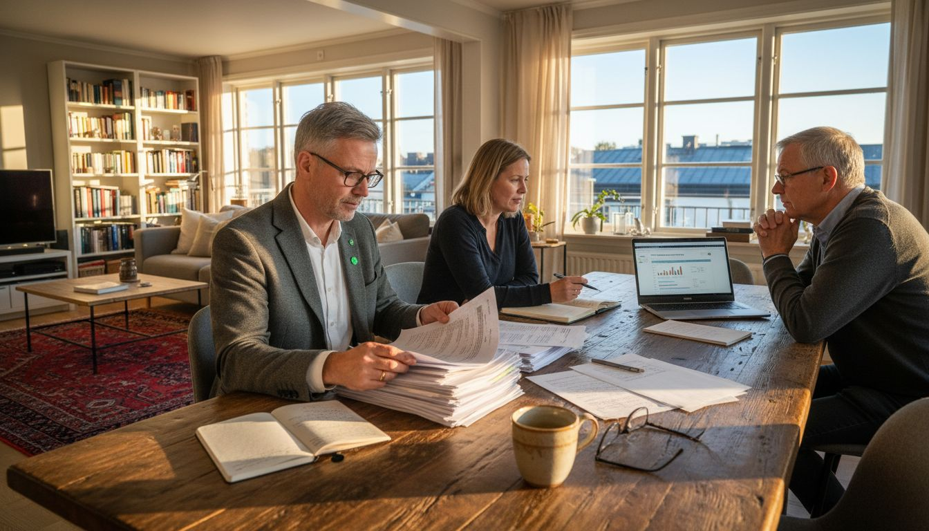 Styrelsen samlas runt middagsbordet för att prata ekonomi.