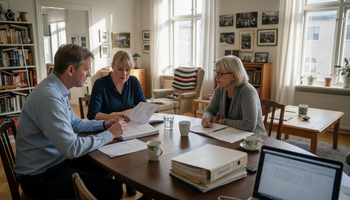 Styrelsen för bostadsrättsföreningen går igenom ekonomin tillsammans
