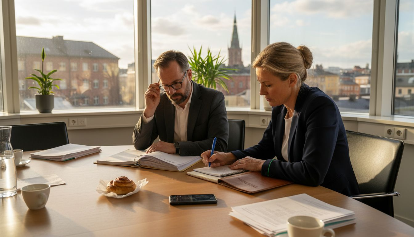 Styrelsen i bostadsrättsföreningen går gemensamt igenom årsredovisningen