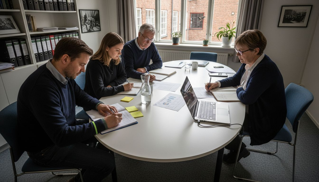 Ekonomidiskussion på styrelsemötet i föreningslokalen