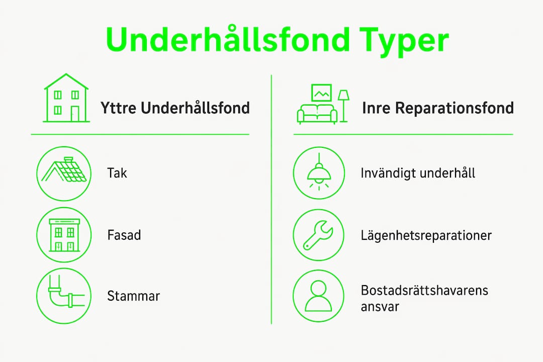 Översiktlig infografik som visar skillnader mellan olika underhållsfonder