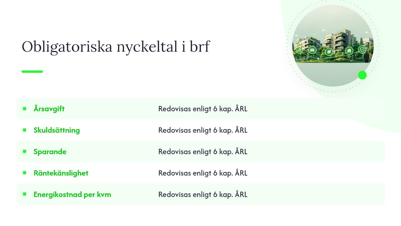 Översikt över viktiga ekonomiska nyckeltal för bostadsrättsföreningar