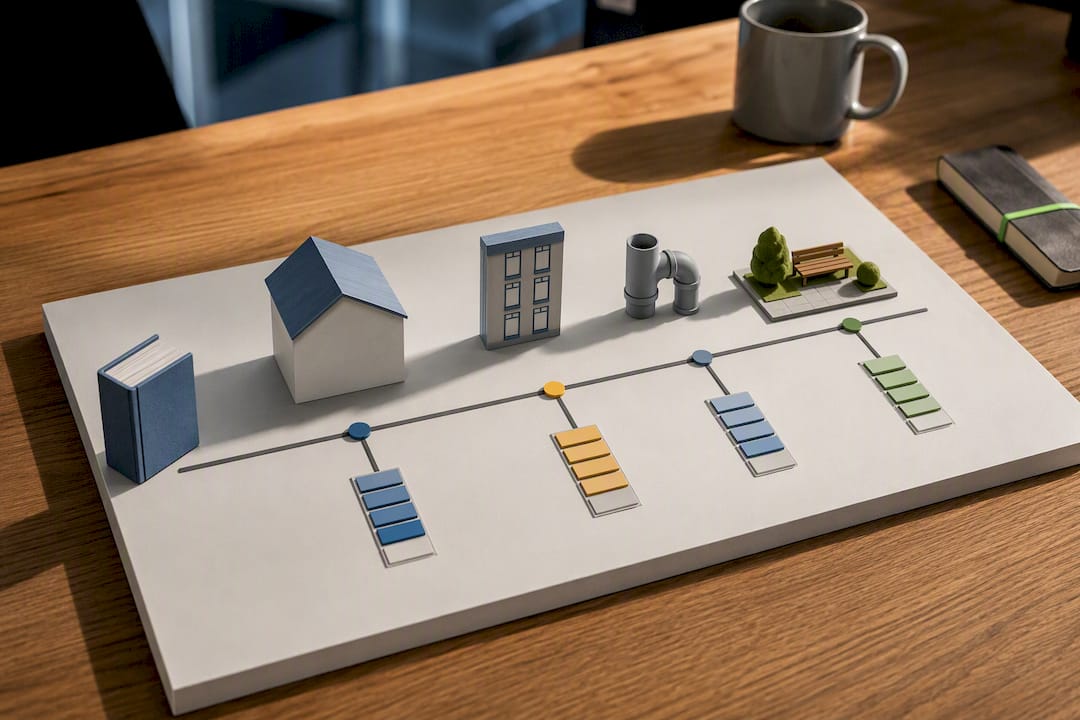 Illustration av underhållsplan för flera byggnadskomponenter