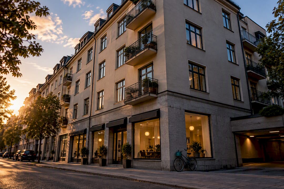 Fastighet med både bostäder och kommersiella lokaler