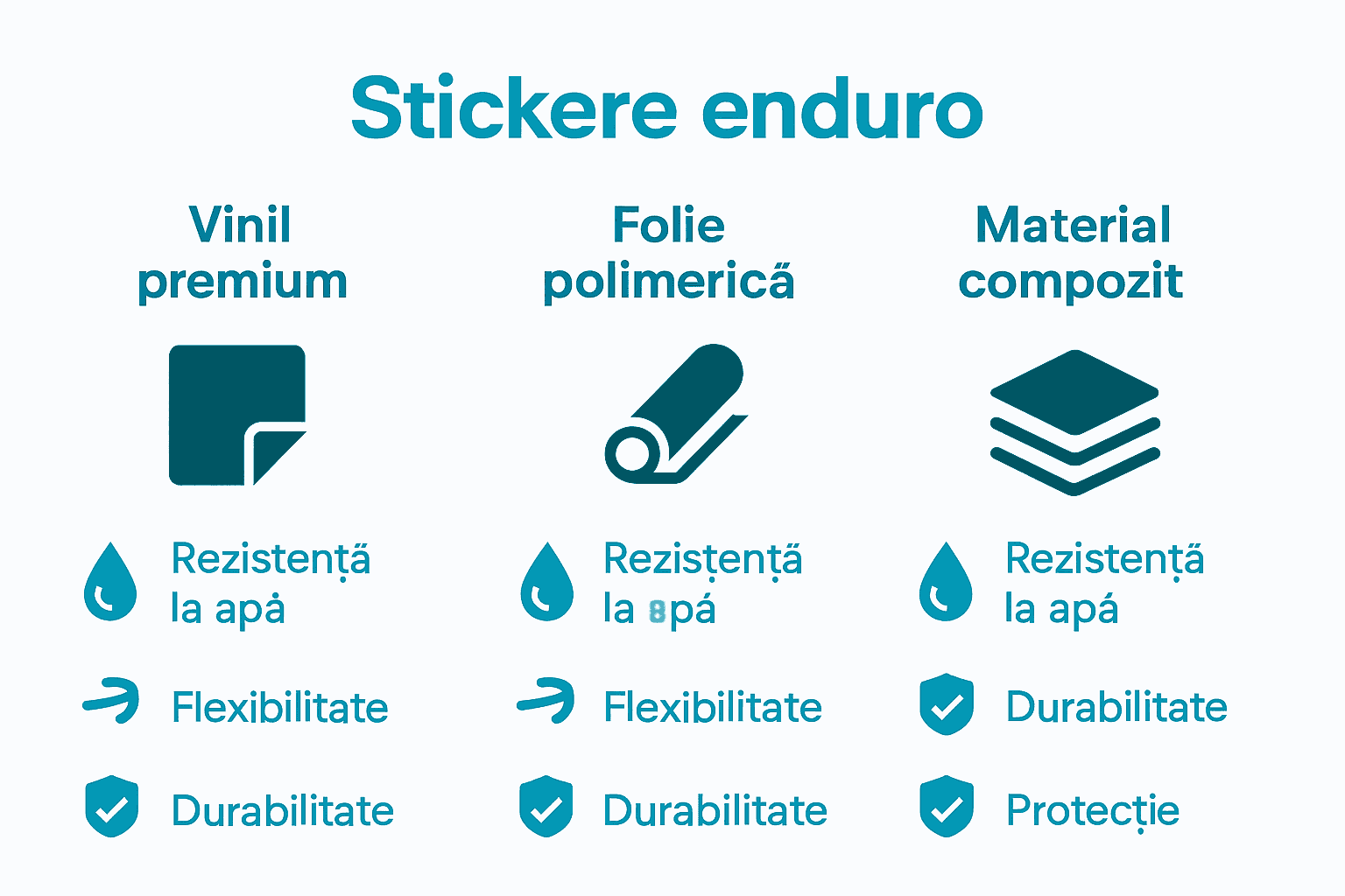 Infografic comparând materiale pentru stickere enduro