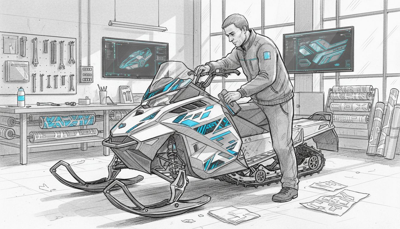 aplicare stickere snowmobil