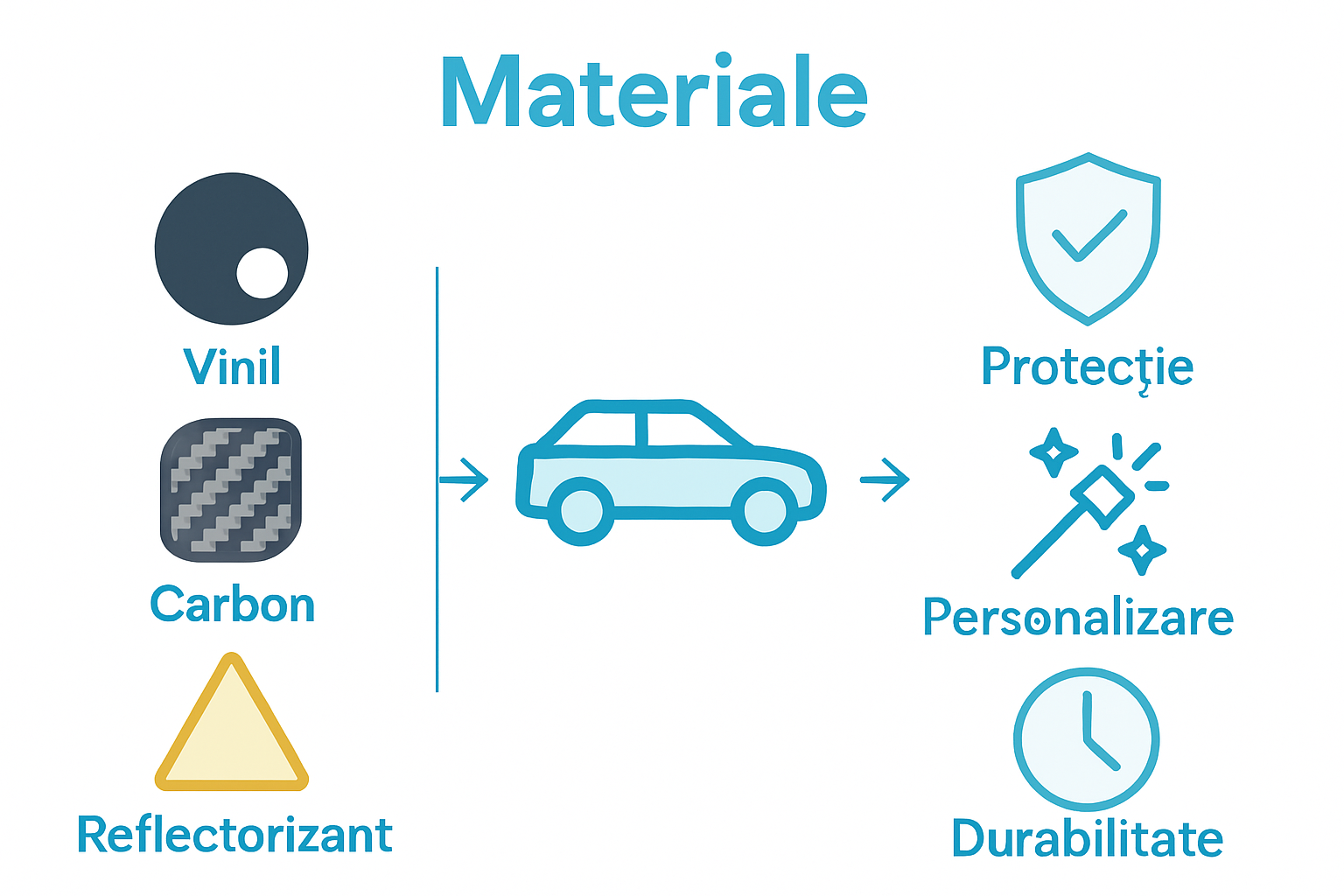 Infografic despre tipuri materiale sticker și beneficii