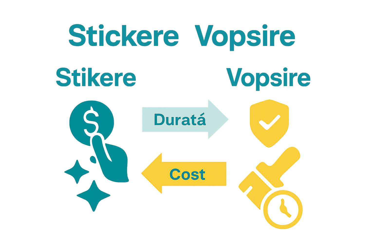 Infografic comparativ cost și durabilitate stikere versus vopsire ATV