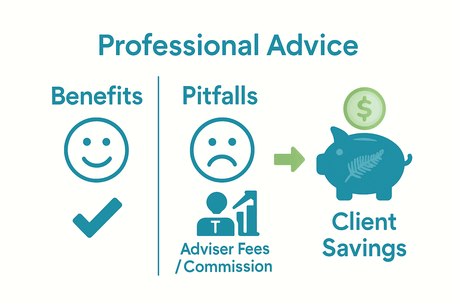 Infographic compares mortgage adviser benefits, pitfalls, and fees.